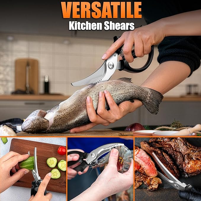 Poultry Shears Heavy Duty – Stainless Steel Chicken Shears with Spring Loaded Design, Non-Slip Serrated Edge & Safety Lock, Dishwasher Safe – Bone Cutting Scissors for Turkey, Poultry & Spatchcock - Image 7
