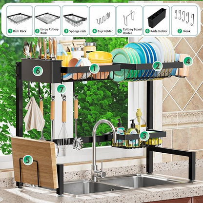 YKLSLH Over The Sink Dish Drying Rack 2 Tiers, for All Sinks (26.57"-35"),Expandable Large Capacity Sink Rack, Metal Drying Rack for Kitchen and Family Use - Image 2