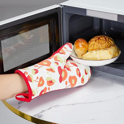 Oven Mitts and Potholders Dish Towles Set 100% Cotton for Perfect for Gifting, Baking, and Everyday Cooking Durable Heat Resistant for Kitchen and Machine Washable (3-Piece Red Flower) - Image 2