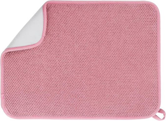GeeRic Microfiber Dish Drying Mat, Super Absorbent Kitchen Dish Drying Pad for Mother's Day, Reversible Gift Mats for Countertop, 17.8 * 23.6 inch Pink by GeeRic