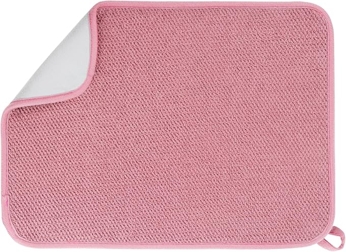 GeeRic Microfiber Dish Drying Mat, Super Absorbent Kitchen Dish Drying Pad for Mother's Day, Reversible Gift Mats for Countertop, 12 * 16 inch Pink by GeeRic