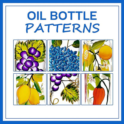 17oz Hand Painted Glass Olive Oil Bottle Dispenser - 500ml Green Oil & Vinegar Cruet with Pourers - Olive Oil Carafe Decanter for Kitchen (hydrangea)