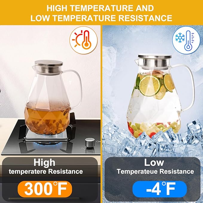 Glass Pitcher with Lid,1 Gallon Glass Water Pitcher Hot/Cold Water Jug, Juice and Iced Tea Beverage Carafe with Lid (Extra-Wide Mouth) - Image 6