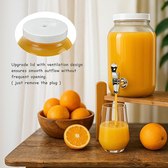 1 Gallon Large Glass Drink Dispensers for Parties, Glass Iced Beverage Dispensers with Spigot, Reusable Water Dispenser Countertop (2 Pack)