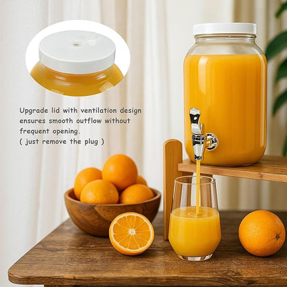 1 Gallon Large Glass Drink Dispensers for Parties, Glass Iced Beverage Dispensers with Spigot, Reusable Water Dispenser Countertop (2 Pack)