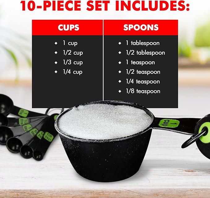 Chef Craft Easy to Ready Plastic Measuring Cup Set, 10 piece set, Green - Image 4