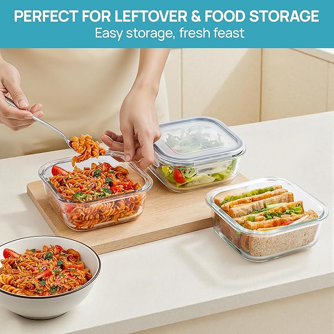 Vtopmart 5Pack 27oz Glass Storage Containers with Lids, Glass Meal Prep Food Container Sets, Sandwich Containers with Snap Airtight Lids for Microwave, Oven, Freezer and Dishwasher, Grey - Image 4