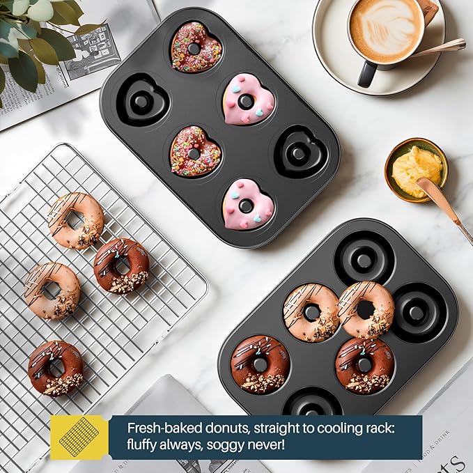 16-Piece Nonstick Bakeware Set with Oven Mitts, Donut Pan, and Heart Pan, Stackable Carbon Steel Baking Pans Set with Kitchen Utensils and Rack, Ceramic Coating, Black - Image 2