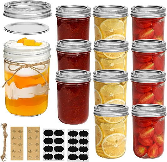 ComSaf Small Mason Jars 8 oz 12Pcs Bulk Set, Half Pint Regular Mouth Mason Jar with Lids and Seal Bands, Glass Canning Jars for Jam, Jelly, Spice, Meal Prep, Shower Wedding Favors, DIY Candles Decor by ComSaf