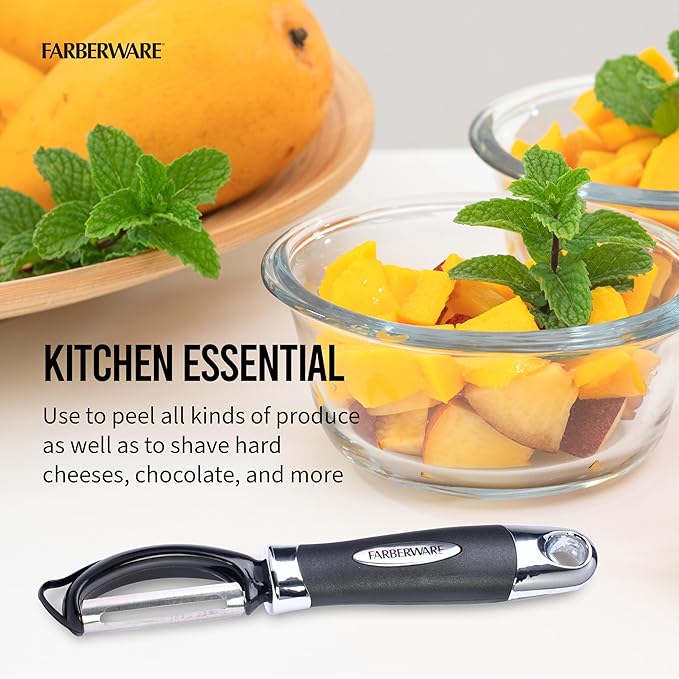 Farberware Pro2 Vegetable Peeler, Euro Peeler with Razor-Sharp Stainless Steel Blade, Swivel Peeler for Potatoes, Fruits, and Vegetables, Built-In Bud Remover, Dishwasher Safe - Image 3