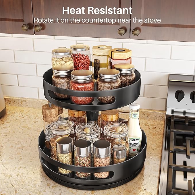 Lazy Susan Organizer Spice Rack - 2 Tier Height Adjustable Spice Organization for Cabinet, Metal Seasoning Organizer Lazy Turntable Spice Organizer for Table Top Pantry Kitchen Storage (10 inch) - Image 6