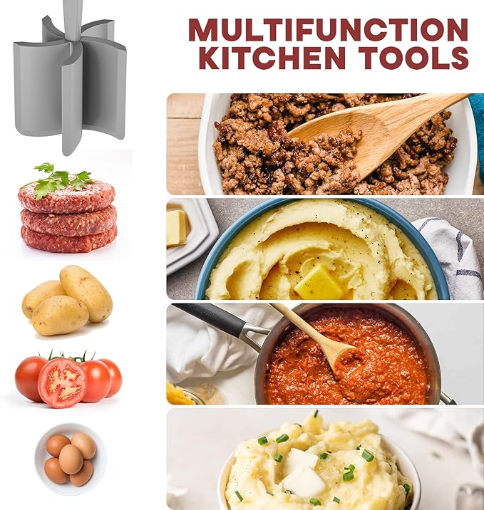 2 Pcs Meat Chopper, Hamburger Grinder, Premium Heat Resistant Smasher for Ground Beef, Burger Grinder Nylon Potato Mix Tool-Black-Grey - Image 3