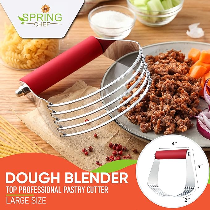 Spring Chef Large Red Dough Blender For Baking, Professional Heavy Duty Dough Cutter Tool with Thick Blades, Stainless Steel Puff Pastry Cutter Tool, Dishwasher Safe Pastry Blender for Easy Mixing - Image 2
