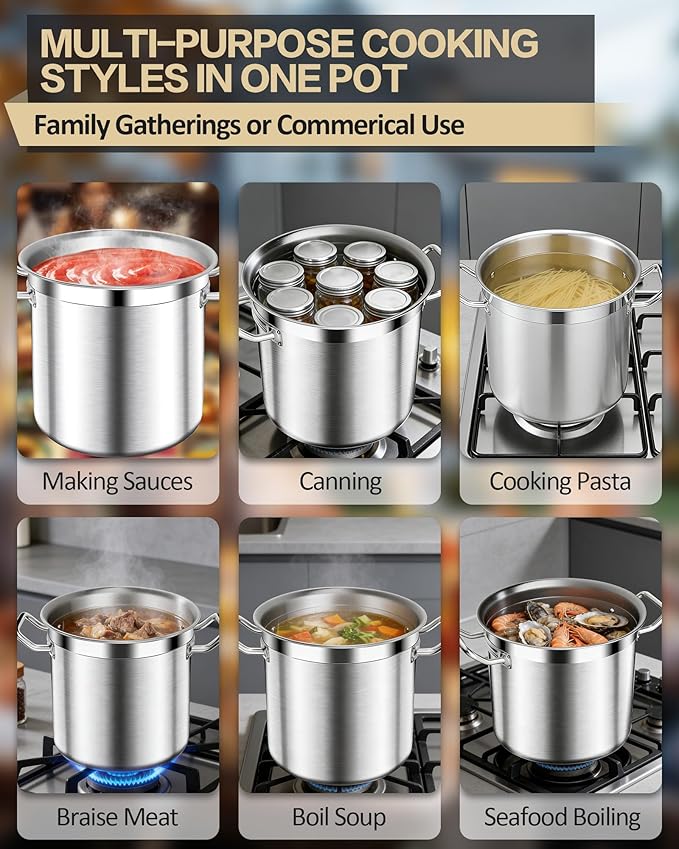 STOCKPOT 75 Quart Commercial Stock Pot with Lid – Restaurant-Grade Stainless Steel Soup Pot, Triple-Layer Even Heat Base, Steam Vent Lid, Induction Ready – Lobster Boils, Catering, Bulk Cooking