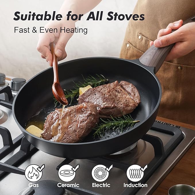 SENSARTE Nonstick Frying Pan Skillet 8Inch Non Stick Egg Pan Omelette Pans, Healthy Kitchen Cooking Chef's Pan, Free of Intentionally Added PFOA/PFOS, Induction Compatible, Black - Image 4