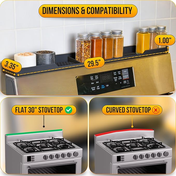 TEO Magnetic Stove Top Shelf - 30 Inch Silicone Over the Stove Spice Rack for Kitchen Gadgets Storage Organization, Heat-Resistant, No Installation, Dishwasher Safe, Over Oven Shelf Black