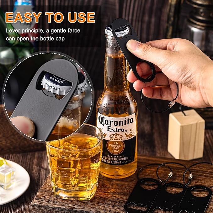 60 Pieces Stainless Steel Flat Bottle Opener Keychain Bulk 3.5 x 1.3 Inches Beer Bottle Opener Flat Cap with Keyring for Men Women Bartender Kitchen Bar Restaurant, Black - Image 3
