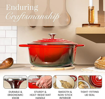 Cast Iron Dutch Oven with Lid – Non-Stick Ovenproof Enamelled Casserole Pot – Sturdy Dutch Oven Cookware – Red, 3.1-Quart, 22cm – by Nuovva - Image 7