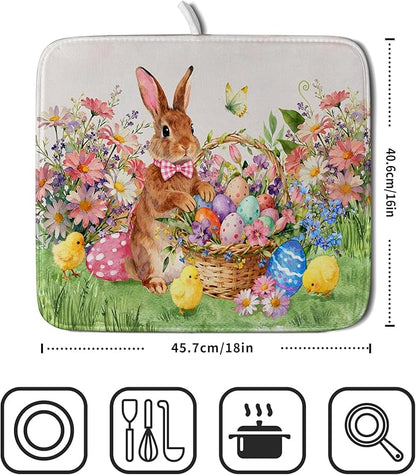 Spring Easter Dish Drying Mat for Kitchen Counter Colorful Egg Holiday Decoration Cloth Dish Mats Small - Image 2