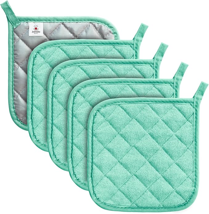 Joyhalo 5 Pack Heat Resistant Pot Holders - Terry Cloth Sets for Cooking & Baking by Joyhalo