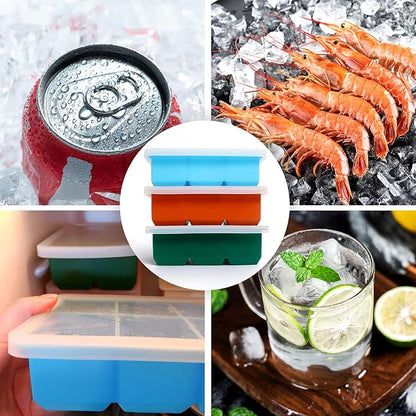 Excnorm Silicone Ice Cube Trays 3 Pack - Large Size Silicone Ice Cube Molds with Leak Proof Removable Lid Square Ice Cube Tray And BPA Free for Cocktail,Whiskey, Stackable Flexible Ice - Image 7