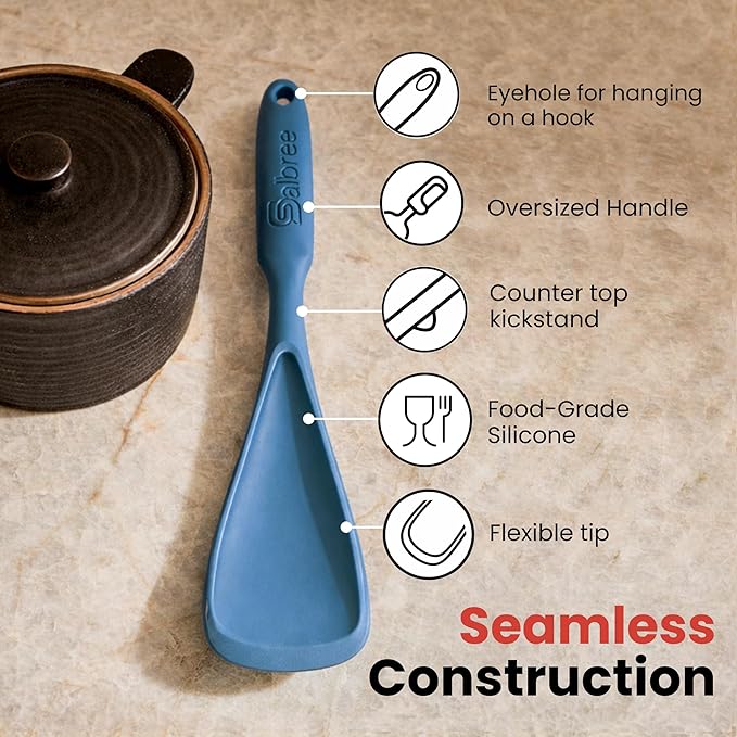 Silicone Spoon Spatula for Cooking - Multifunction Scoop Spatula Spoonula - Heat Resistant Cooking Spoon for Nonstick Cookware - Large Silicone Kitchen Spoon - Seamless Design (Starry Blue,1pc) - Image 6