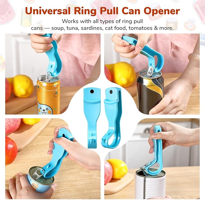 2 Pack 2-IN-1 Ring Pull Can Opener and Canning Jar Opener with Magnets,Can Openers for Seniors,Arthritis,Parkinson’s,Mason Jar Openers for Weak Hands,Releases Vacuum Seal,Magnetic Refrigerator Storage
