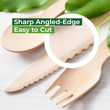 700 PCS Wooden Cutlery Set - 100% Compostable Silverware (300 Forks, 200 Spoons, 200 Knives) - Eco-Friendly Wooden Utensil Set & Disposable Party Utensils, Alternative to Bamboo Cutlery - Image 5