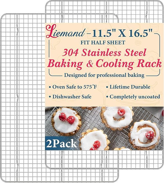 Cooling Racks for Cooking and Baking - 11.5"x16.5" Oven Safe Premium Stainless Steel Heavy Duty Baking Rack Tight-Wire, Fits Half Sheet Pan for Roasting & Grilling & Cooking - Set of 2 by LIEMAND