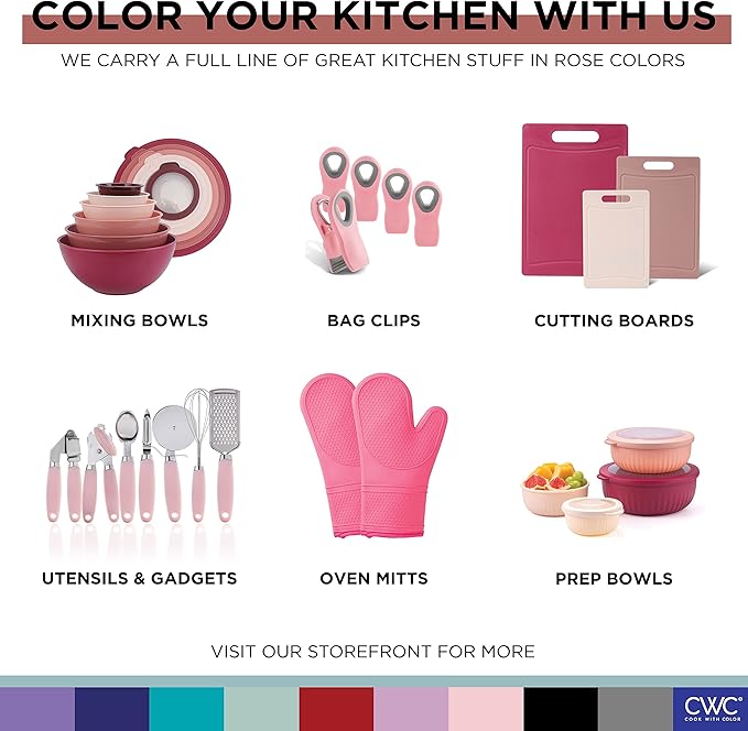 COOK WITH COLOR Mixing Bowls with Lids - 12 Piece Plastic Nesting Bowls Set includes 6 Prep Bowls and 6 Lids, Microwave Safe Mixing Bowl Set, Rose TPR Lid - Image 8