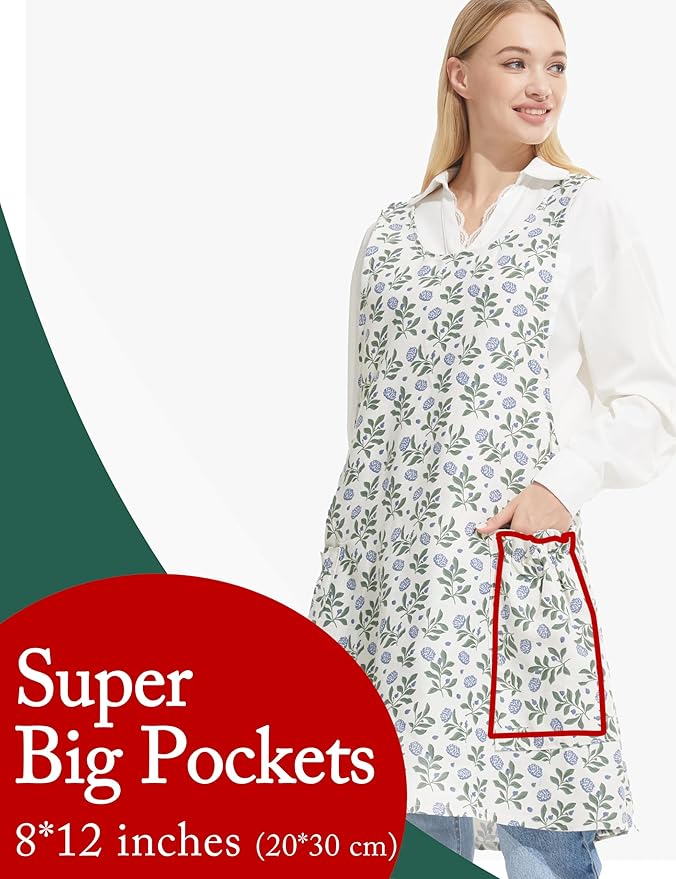 Cozy Adjustable Cross Back Aprons for Women with Pockets Cotton Linen Cooking Kitchen Baking