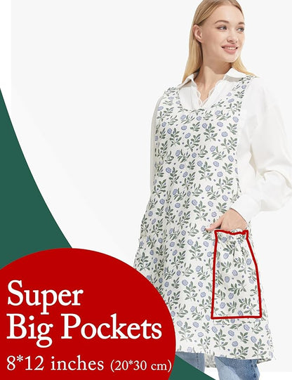 Cozy Adjustable Cross Back Aprons for Women with Pockets Cotton Linen Cooking Kitchen Baking