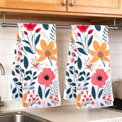 4 Pcs Kitchen Stuff, Wild Floral Kitchen Oven Mitts, Pot Holders Sets with Microfiber Kitchen Towels,Kitchen Accessories, Gifts for Women