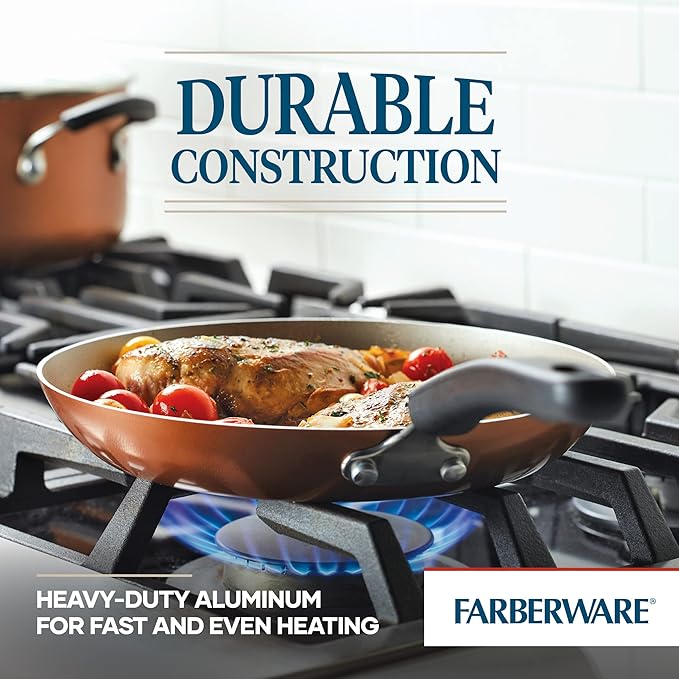 Farberware Cookstart DiamondMax Nonstick Cookware/Pots and Pans Set, Dishwasher Safe, Includes Baking Pan and Cooking Tools, 15 Piece - Copper - Image 5