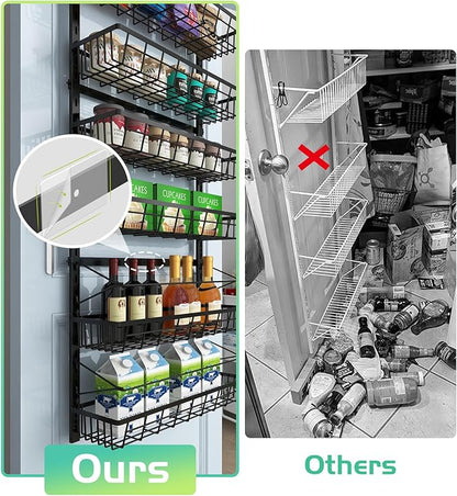 Mefirt Over The Door Pantry Organizer, Wall Mount Spice Rack, Pantry Hanging Storage and Organization, 8 Adjustable Baskets Heavy-Duty Metal for Home & Kitchen, Back of Door Seasoning Rack - Black - Image 5
