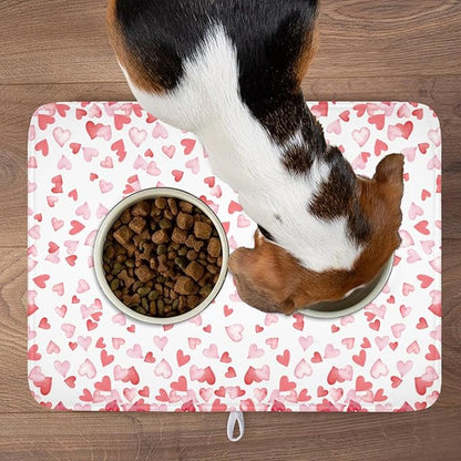 Valentine’s Day Dish Drying Mat for Kitchen Counter 24x18 Inch Watercolor Love Drying Mat with Absorbent Reversible Microfiber Pink Dish Drainer Mats Rack Pad for Coffee Countertop Protector