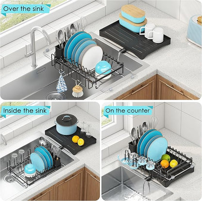 ANTOPY Dish Drying Rack in Sink, Expandable Rustproof Dish Rack for Kitchen Counter, Over The Sink Dish Drainer with Utensil Holder, Cup Rack, Drainboard, Space Saving Dish Dryer Rack for Inside Sink - Image 2