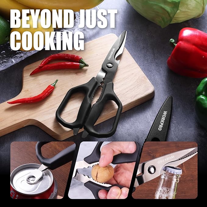 WORKPRO Kitchen Scissors, All Purpose Kitchen Shears with Detachable Stainless Steel Blades, Titanium Coated for Easy Cleaning, Heavy Duty for Meat, Fish, Nuts, Vegetables, Protective Cover Included - Image 7