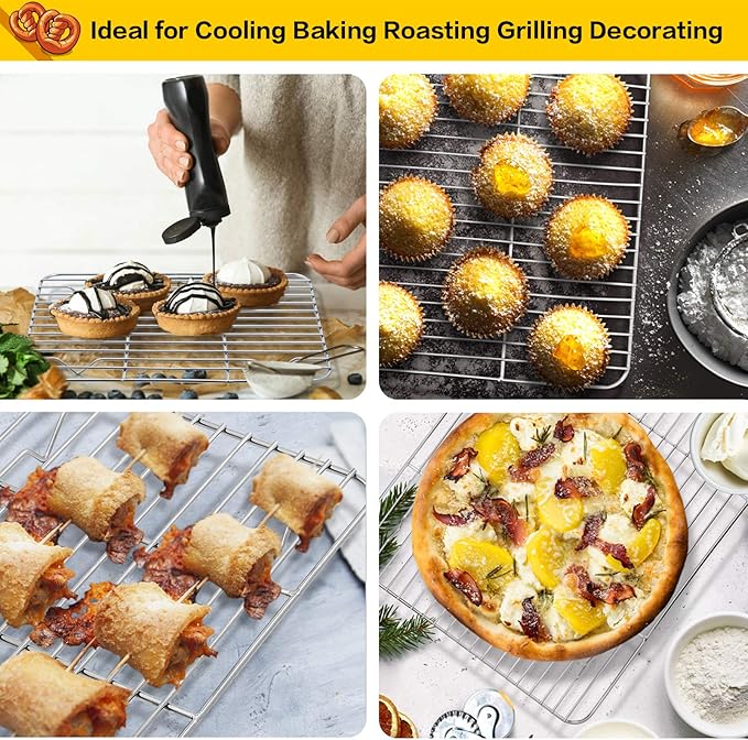 E-far Baking Cooling Rack Set of 2, Stainless Steel Metal Roasting Cooking Racks, Size - 15.3''x11.25'', Non Toxic & Rust Free, Oven & Dishwasher Safe - Image 7