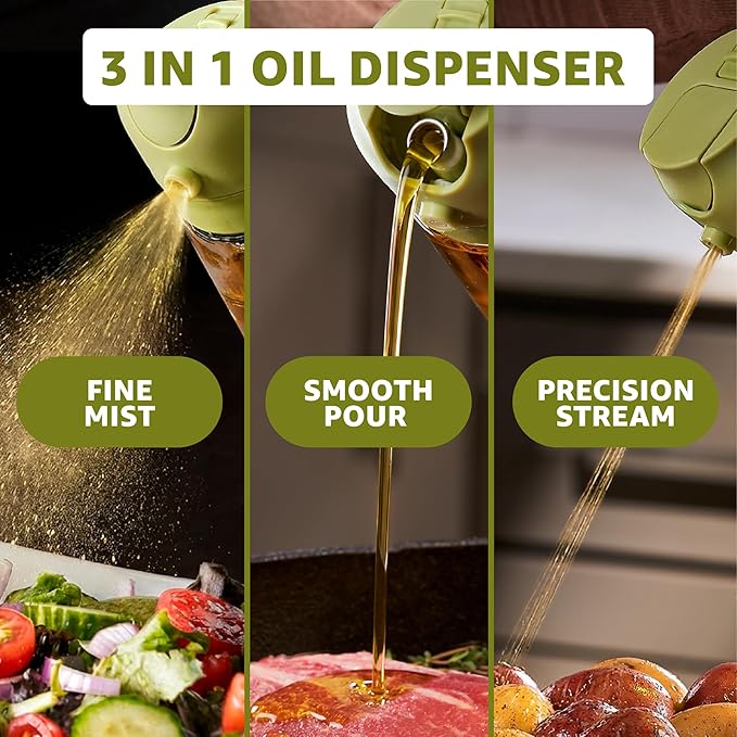 FineDine 16oz Olive Oil Sprayer for Cooking, 2 in 1 Olive Oil Dispenser Bottle for Kitchen, Air Fryer, Salad, BBQ & Baking – Dual Spray Mist & Stream, with Measurement Marks, Green - Image 2