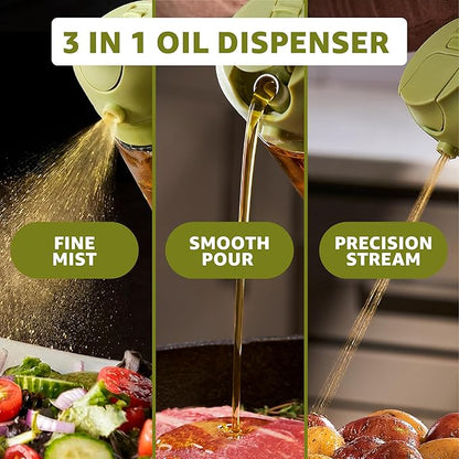 FineDine 16oz Olive Oil Sprayer for Cooking, 2 in 1 Olive Oil Dispenser Bottle for Kitchen, Air Fryer, Salad, BBQ & Baking – Dual Spray Mist & Stream, with Measurement Marks, Green - Image 2