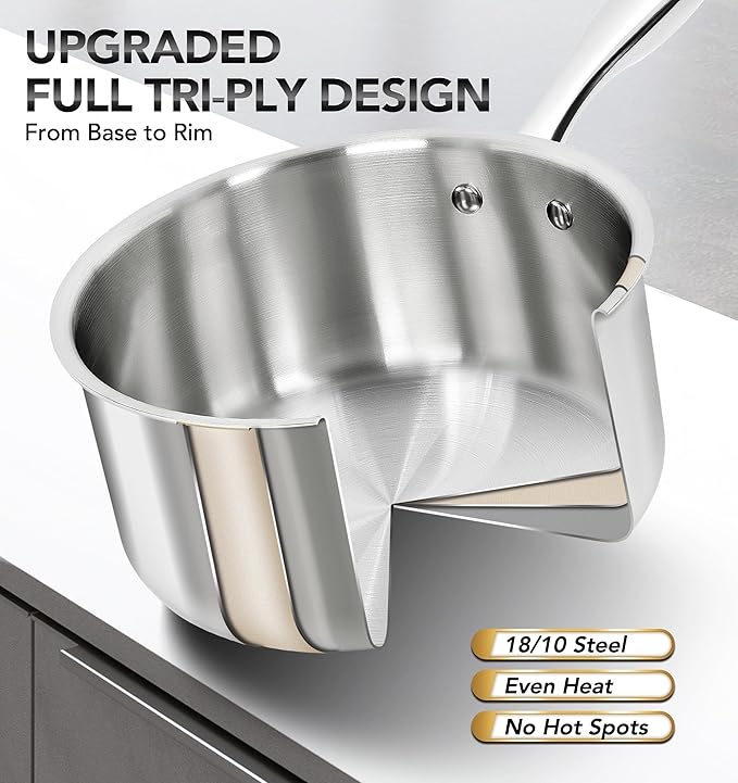MICHELANGELO Triply Stainless Steel Saucepan Set with Lids 6pcs, Stainless Steel Pot Set, Kitchen Pot Set Induction Compatible, 1QT & 2QT & 3QT - Image 2