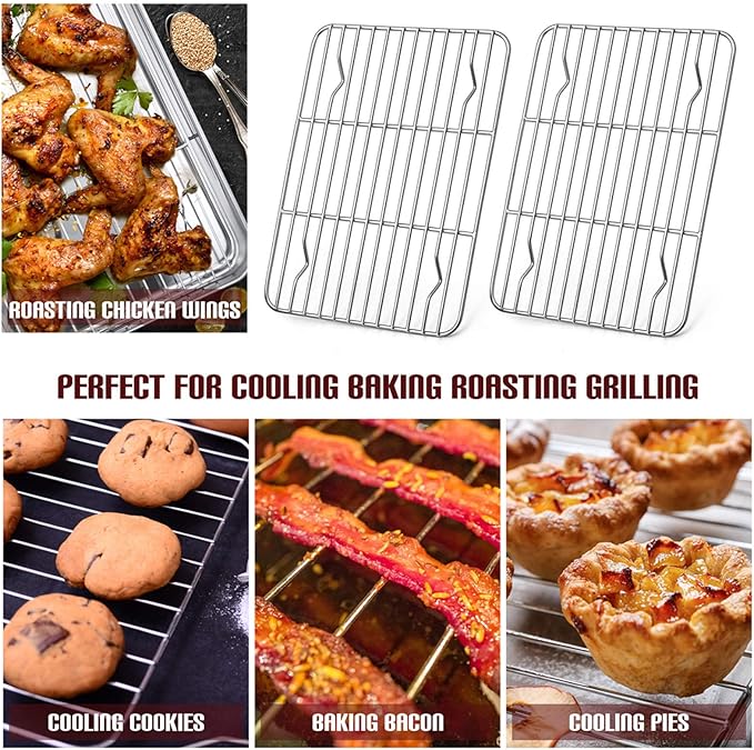 E-far Baking Cooling Rack Set of 2, Stainless Steel Metal Roasting Cooking Racks, Size - 11.6'' x 9'', Non Toxic & Rust Free, Oven & Dishwasher Safe - Image 7