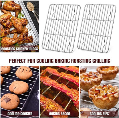 E-far Small Baking Cooling Rack Set of 2, Stainless Steel Metal Roasting Cooking Racks, Size - 9.7"x7.3", Non Toxic & Rust Free, Fit for Toaster Oven, Dishwasher Safe - Image 7
