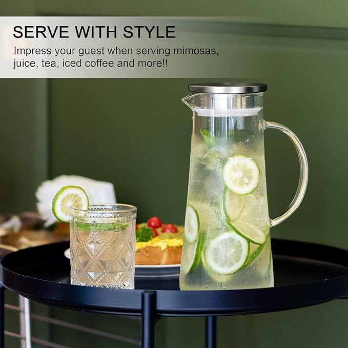 SUSTEAS 1.5 Liter 51oz Glass Pitcher with Lid, Easy Clean Heat Resistant Glass Water Carafe with Handle for Hot/Cold Beverages - Water, Cold Brew, Iced Tea & Juice, With 1 Long-Handled Brush Included - Image 6