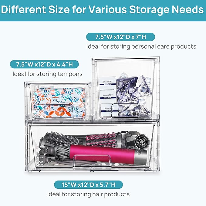 Vtopmart Clear Stackable Storage Drawers Set of 5, Easily Assemble Acrylic Bathroom Undersink Organizers,Plastic Storage Bins for Closet,Cabinet,Pantry,Medicine Organization - Image 6