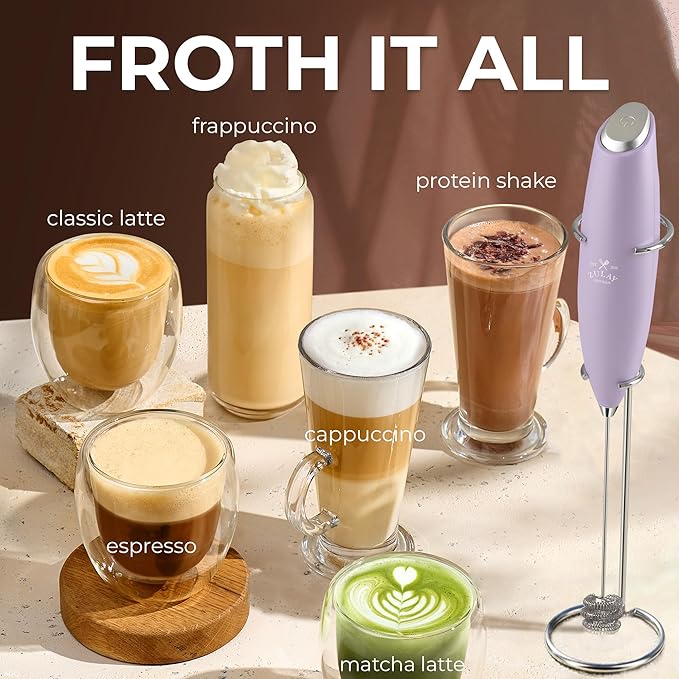 Zulay Kitchen Patented Tornado Triple Whisk Milk Frother with 4 Duracell Batteries – Handheld Foam Maker for Coffee, Lattes, Matcha & Hot Chocolate – Rich, Creamy Froth in Seconds - Lilac - Image 5