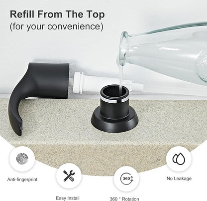 GAGALIFE Kitchen Sink Soap Dispenser with 17 Ounce Large Bottle, Built in Sink Soap Dispenser (Matte Black) Soap Dispenser for Kitchen Sink Refill from Top, G080B