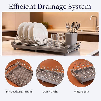 Dish Drying Rack Compact Expandable - A Space-Saving, Stainless Steel, Rust-Resistant Dish Drainer for Kitchen and Apartment Countertops/Sink Cabinets, Extendable from 11.42 to 19.9 inches (Gray) - Image 4