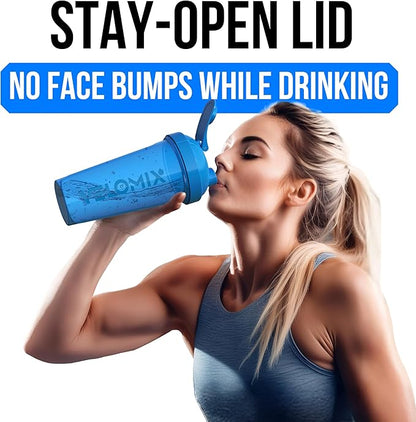 VELOMIX -2 Pack- 28 oz Protein Shaker Bottles for Protein Mixes - 2x Wire Whisk | Leak Proof Shaker Cups for Protein Shakes and Pre Workout | Protein Shaker Bottle Pack (B5) Blue/Transparent